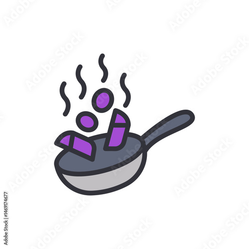 Vibrant and stylized food preparation icon featuring cooking vegetables