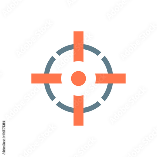 Illustration of a target with orange crosshairs and a gray segmented circle on a white background