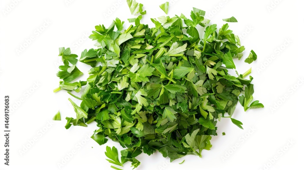 Fresh Chopped Parsley Heap on White Background Fresh Chopped Parsley Heap on White Background