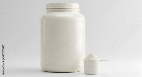 Premium Protein Powder HighQuality Supplement in White Jar on white background