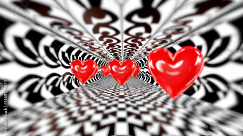Optical illusion stereogram with hidden 3D hearts