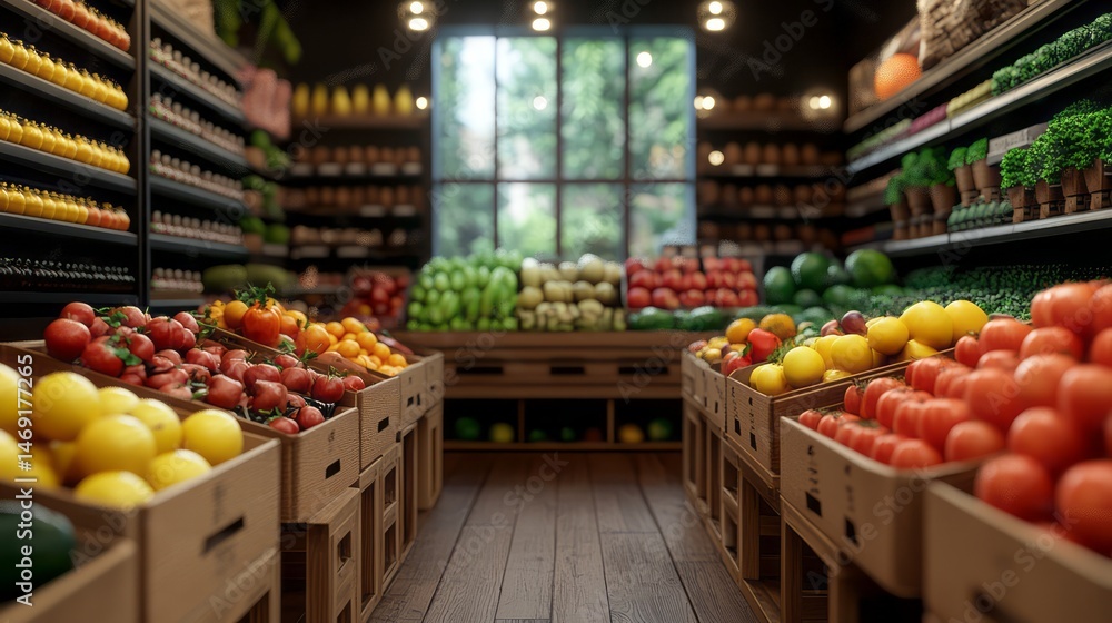 Fototapeta premium Interior view of a grocery store filled with produce.