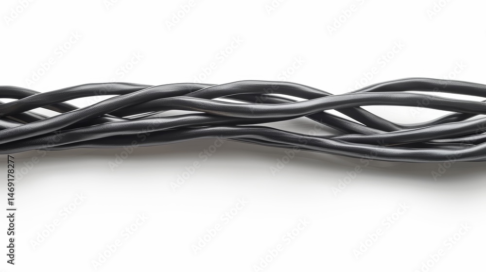 Intertwined Black Cables on White Background Intertwined Black Cables on White Background
