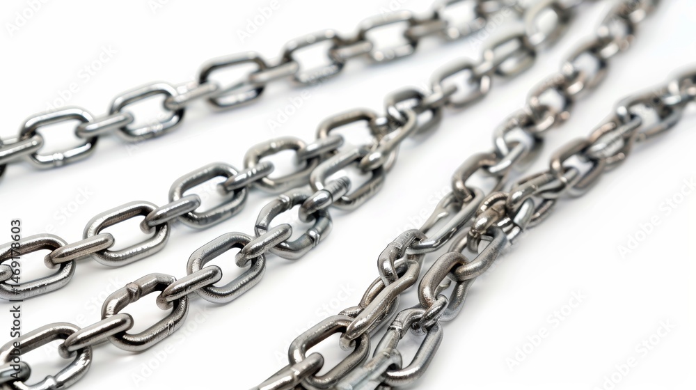Linked metal chains on white background Linked metal chains on white background