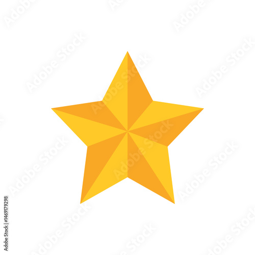 Illustration of a five pointed star with a golden yellow color and a white background in a simple style