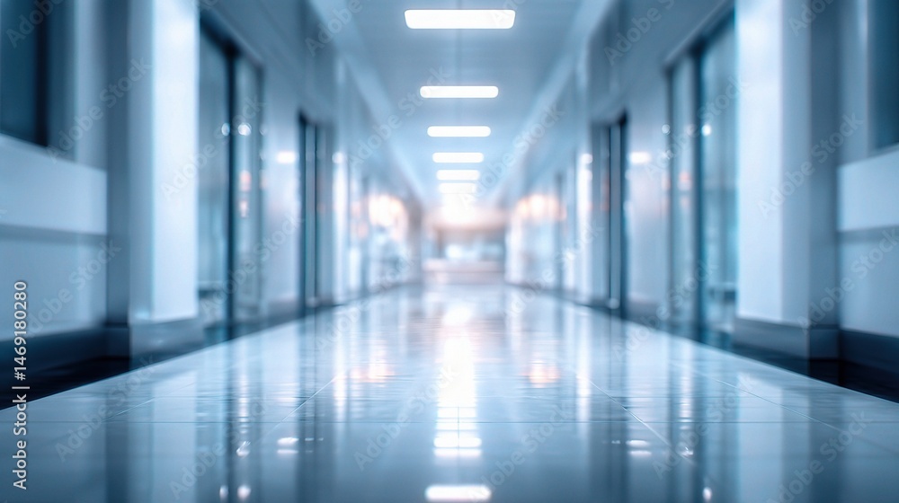 Blurred View of Hallway in a Modern Hospital or Clinic Environment Blurred View of Hallway in a Modern Hospital or Clinic Environment