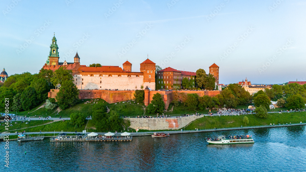 Fototapeta premium Aerial View of Wawel Castle in Cracow at Sunset