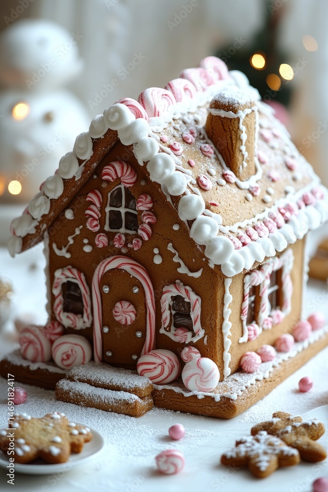 Gingerbread house, decorated with icing and candy Gingerbread house, decorated with icing and candy