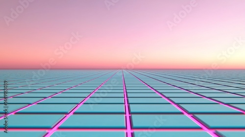 Wallpaper Mural Futuristic Abstract Grid Landscape with Vibrant Gradient Sky Torontodigital.ca
