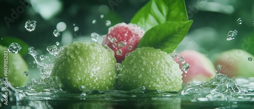 Fototapeta Naklejka Na Ścianę i Meble -  Colorful fruits in water with splashing water droplets.