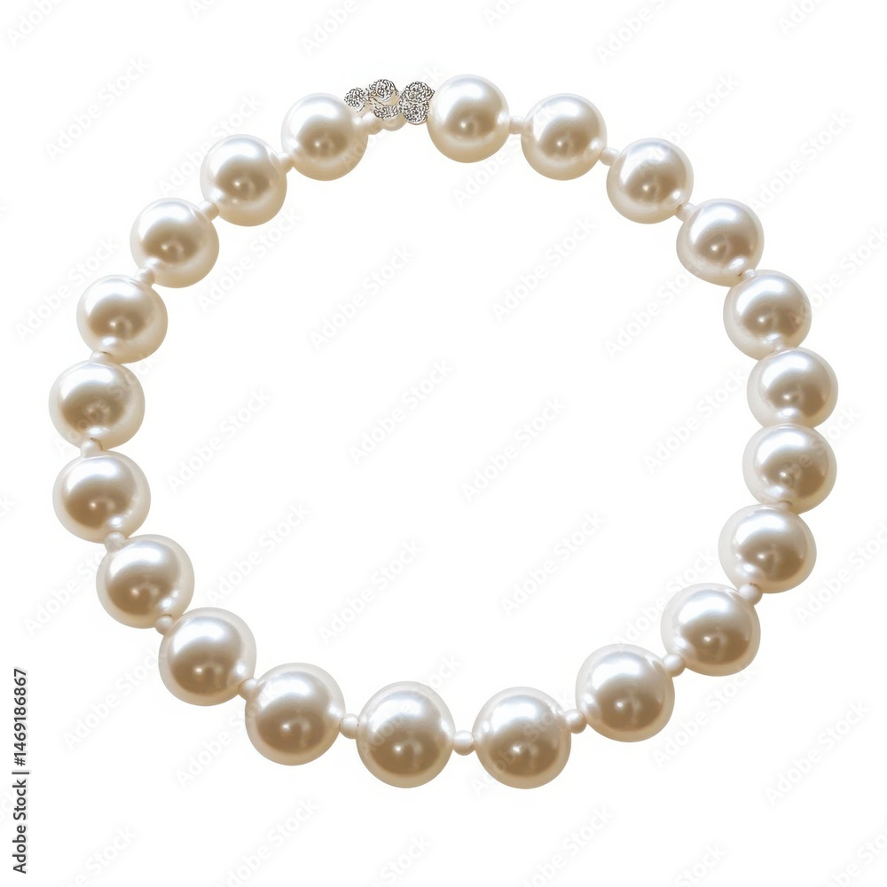 Fototapeta premium A close up shot of a pearl bracelet with a silver clasp on a white background in a studio setting