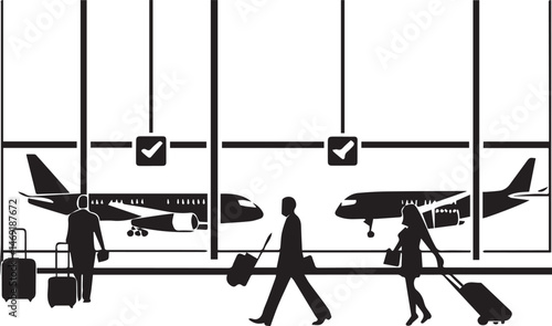 A man's silhouette swings and carries a suitcase on aieport