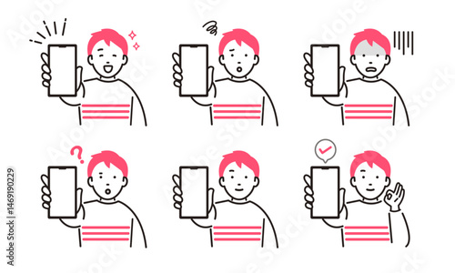 スマホ画面を見せる男の子セット