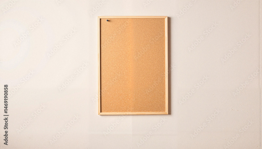 Fototapeta premium Empty corkboard with wooden frame on neutral wall