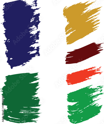 Abstract Grunge Paint Strokes:  A vibrant collection of six abstract grunge paint strokes in various colors -  blue, yellow, brown, red.