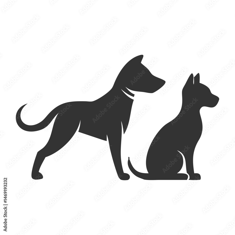 Minimalist silhouette of a dog and cat, symbolizing pet companionship, animal welfare, and veterinary care. Ideal for branding, adoption campaigns, and pet-related services. Minimalist silhouette of a dog and cat, symbolizing pet companionship, animal welfare, and veterinary care. Ideal for branding, adoption campaigns, and pet-related services.