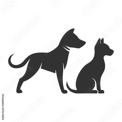 Minimalist silhouette of a dog and cat, symbolizing pet companionship, animal welfare, and veterinary care. Ideal for branding, adoption campaigns, and pet-related services.