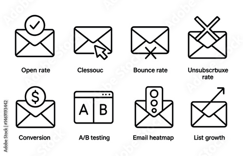 Email marketing linear icons set – outline, digital, communication symbols