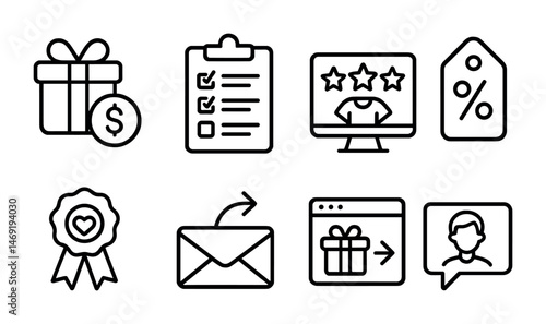 E-commerce and shopping icons set – outline, linear, retail and sales symbols