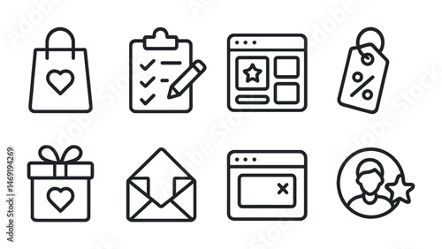 E-commerce and shopping icons set – line, outline, online store and retail symbols