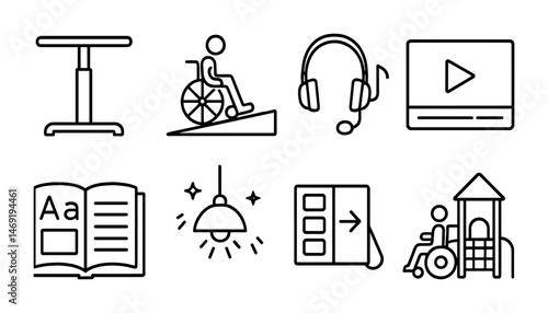 Accessibility and inclusion icons set – outline, linear, universal design symbols