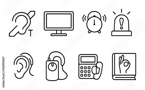 Accessibility icons set – line, outline, disability and assistive technology symbols