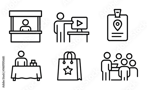 Business and office outline icons set – linear, professional, work symbols
