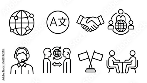 Global communication and collaboration icons for business and language exchange design