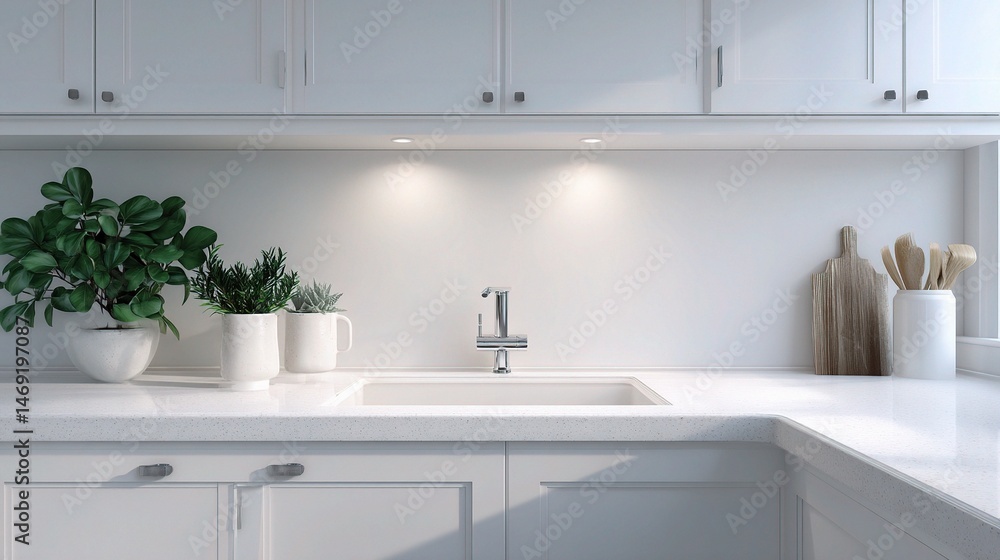 Brightly Lit Minimalist Kitchen Counter with Clean Aesthetic Design Brightly Lit Minimalist Kitchen Counter with Clean Aesthetic Design