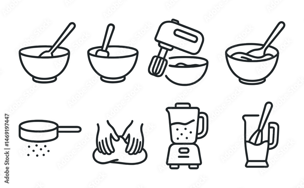 Baking and cooking outline icons set – silhouette, flat, culinary and kitchen symbols Baking and cooking outline icons set – silhouette, flat, culinary and kitchen symbols