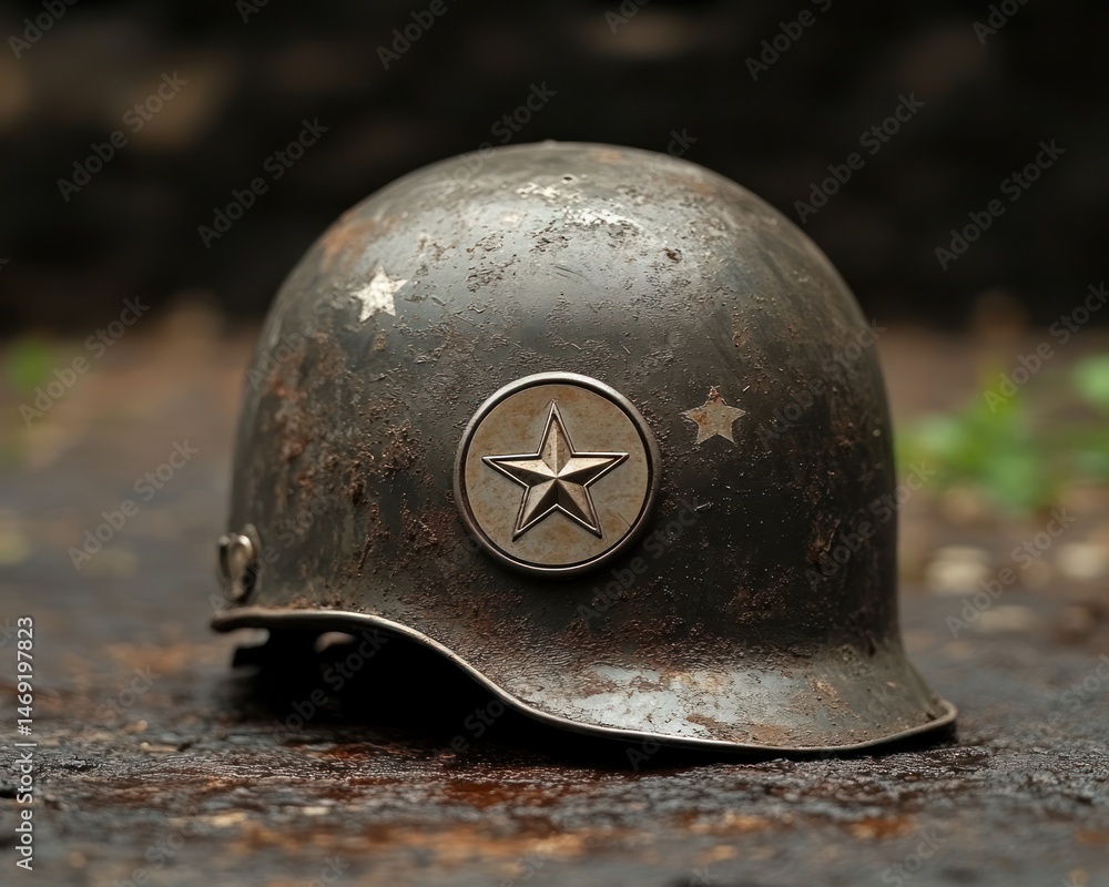 Naklejka premium Old, weathered military helmet