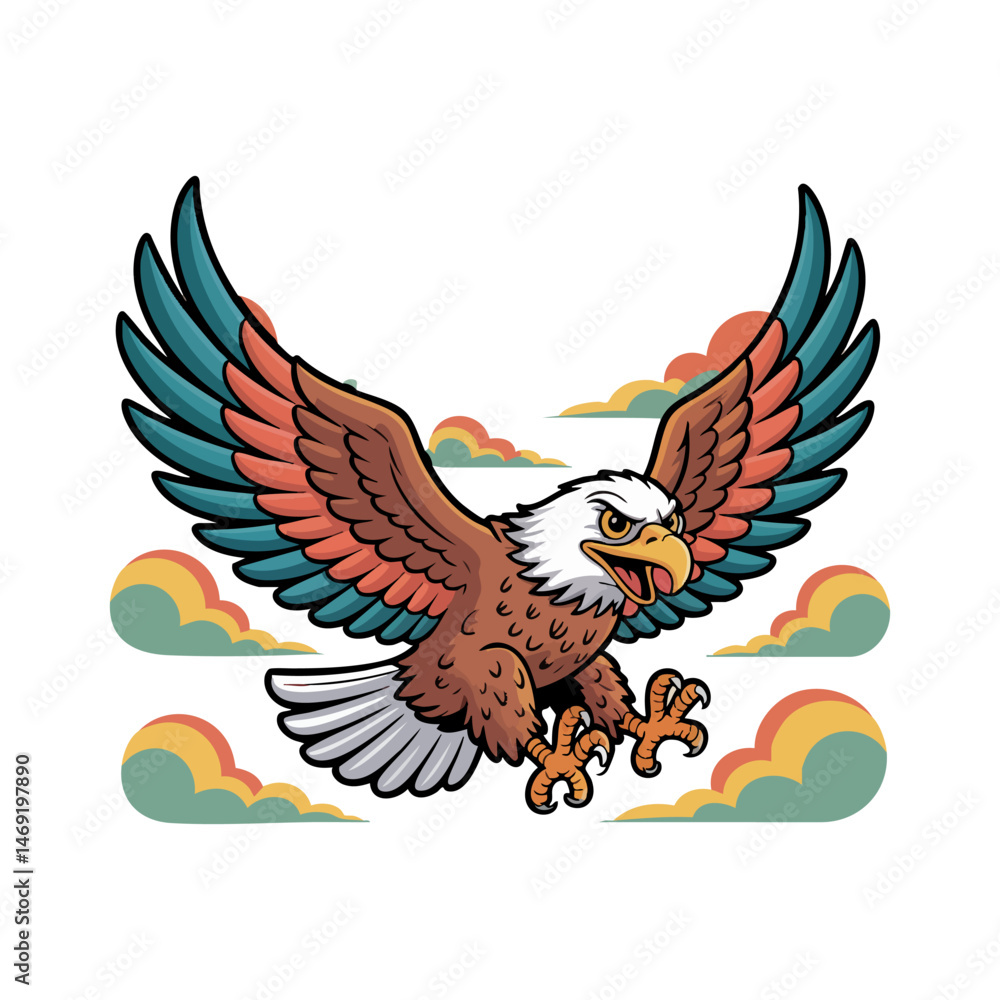 Fototapeta premium Retro style t shirt design Eagle flying with its wings spread.