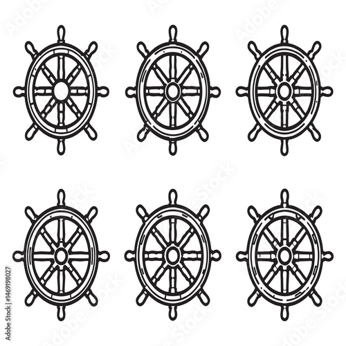 Nautical Ship Steering Wheel Icon in Line Art Style