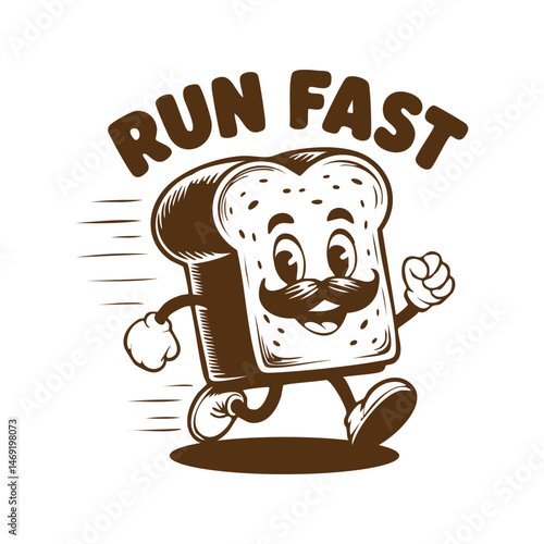 Retro style t shirt design bread running fast.