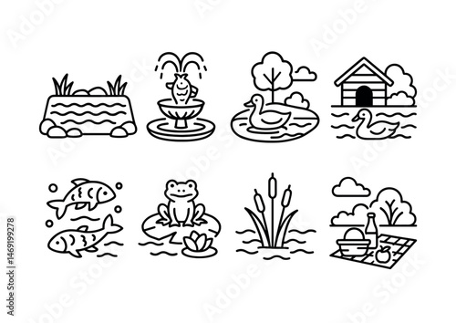 Nature and wildlife icons set – outline, linear, animals and outdoor symbols