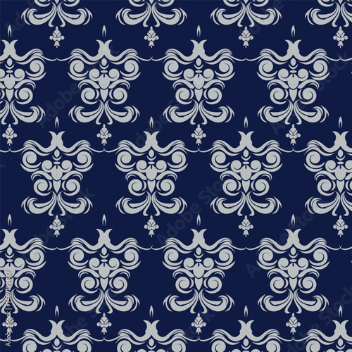 Seamless pattern with damask ornaments. Textured background.