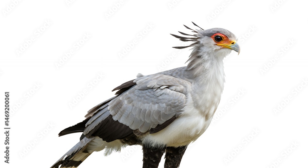 Fototapeta premium Striking Secretary Bird Profile Against White Background Detailed Feather Study