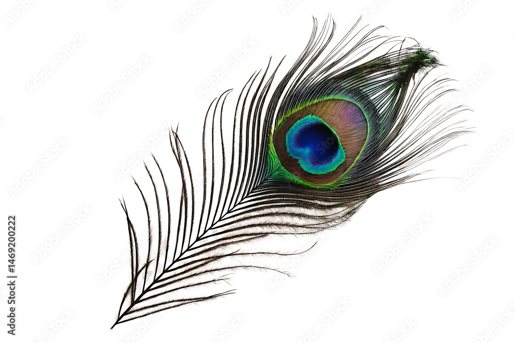 Fototapeta premium A peacock feather isolated on white background PNG