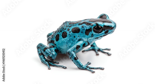 Vibrant Blue Poison Dart Frog with Black Spots on White Background
