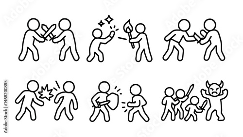 Conflict resolution line icons set – outline, dispute, negotiation symbols