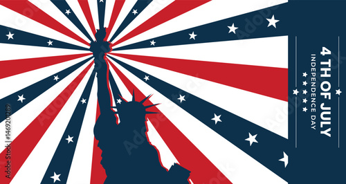 4th of July independence day greeting banner background template with statue of liberty. Vector.