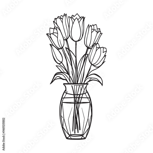 Simple and stylish tulips in a vase line drawing vector