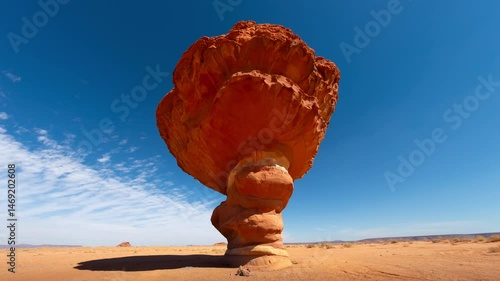 Timelapse of moving clouds over mushroom-shaped rock formations in the desert of Tabuk, Saudi Arabia. Showcases dynamic skies above eroded sandstone structures and arid desert terrain.