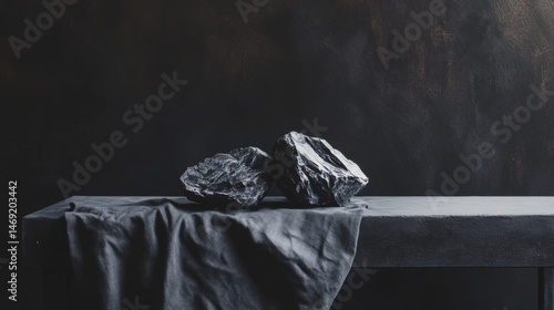 Obraz na płótnie Dramatic dark bedroom scene with sheets draped on bed in moody contrast shadow interior atmosphere w salonie