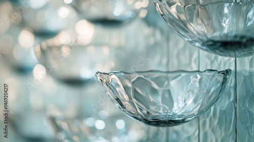 Obraz na płótnie Elegant empty wine glasses on reflective surface with abstract bokeh light in soft tone ambiance w salonie