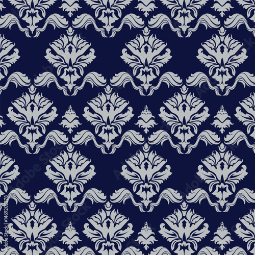 Seamless pattern with damask ornaments. Textured background.