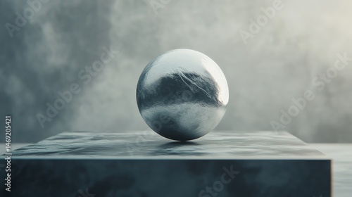 Obraz na płótnie Marble sphere resting on sculpted pedestal with dramatic side lighting and grayscale art concept w salonie