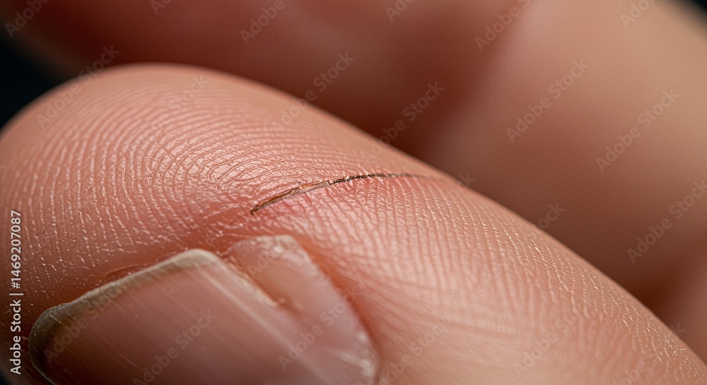 Fototapeta premium Close-up Macro Photography of a Tiny Cut on a Fingertip