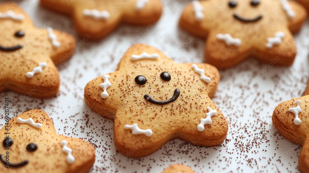 Close-up of star-shaped cookies, decorated with icing and sprinkles Close-up of star-shaped cookies, decorated with icing and sprinkles