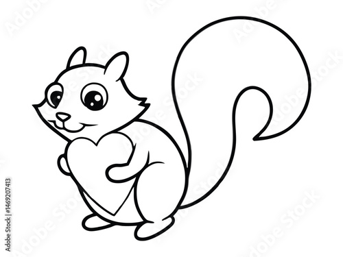 Squirrel cartoon animal with heart outline for love Valentine's Day clipart illustration